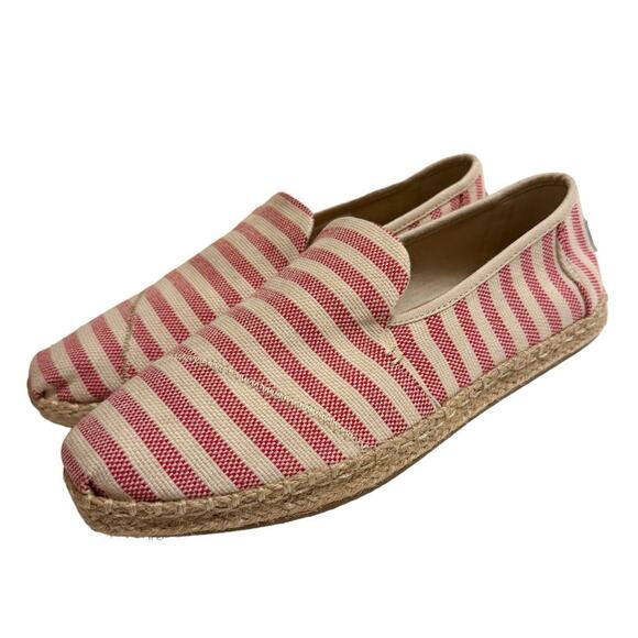 Toms Red Espadrilles Slip On Flats Woven Stripe Deconstructed Alpargatas Womens - Picture 1 of 8